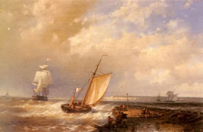 abraham hulk a dutch pink heading out to sea with shipping beyond
