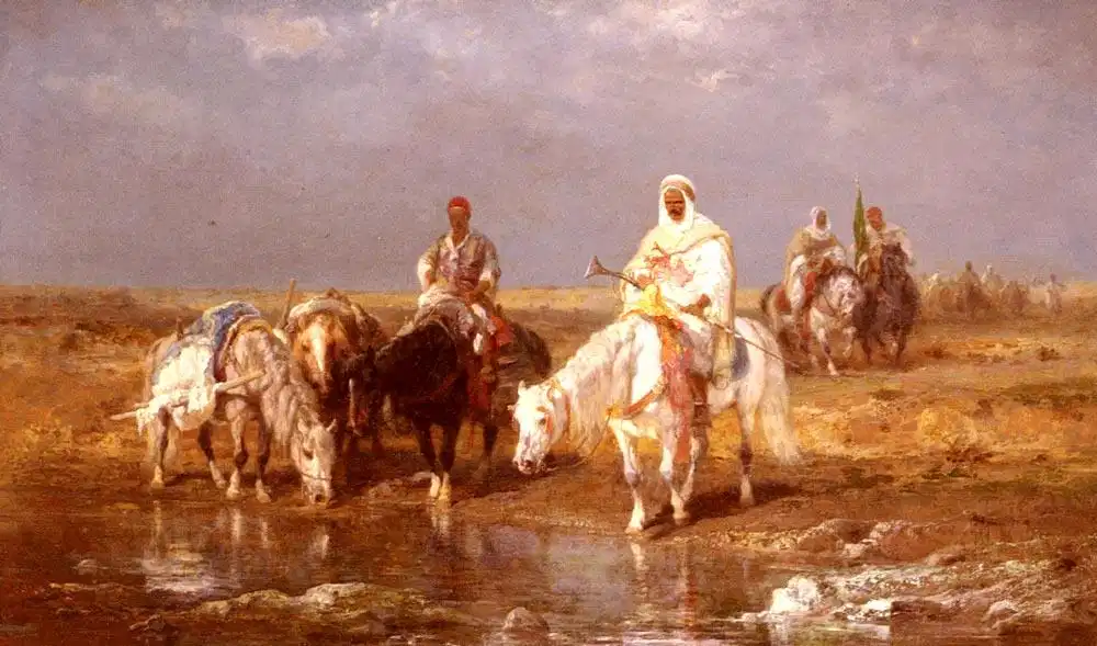 adolf schreyer arabs watering their horses