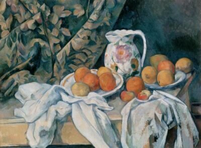 Still Life with Curtain and Flowered Pitcher