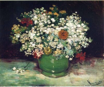 Vase with Zinnias and Other Flowers