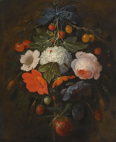 abraham mignon a festoon of flowers and fruit