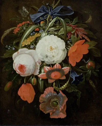 abraham mignon still life of hanging flowers