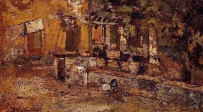 adolphe joseph thomas monticelli farmyard with donkeys and roosters