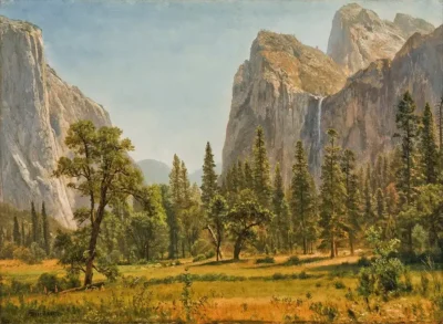 albert bierstadt bridal veil falls, yosemite valley, california