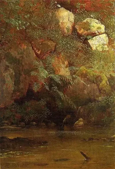 albert bierstadt ferns and rocks on an embankment 1869