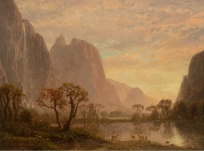 albert bierstadt sentinel falls and cathedral peaks in the yosemite valley