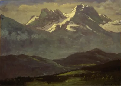 albert bierstadt summer snow on the peaks or snow capped mountains