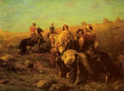 adolf schreyer arabian horseman near a watering place