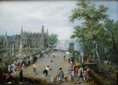 adriaen pietersz van de venne a game of handball with country palace in background