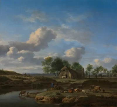 adriaen van de velde a landscape with a farm by a stream