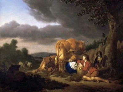 adriaen van de velde milking a cow