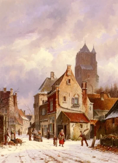 adrianus eversen a winter street scene