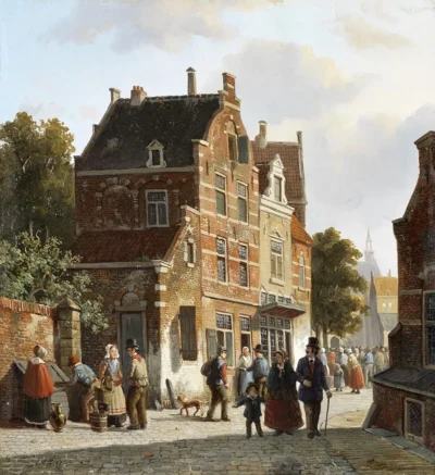 adrianus eversen figures in a busy street