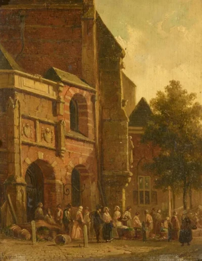 adrianus eversen marktstände vor einer holländischen kirche