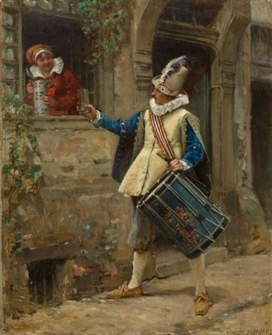 adrien moreau a drummer receives a glass of water from a lady at a window