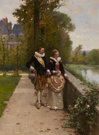 adrien moreau elegant figures strolling in the park