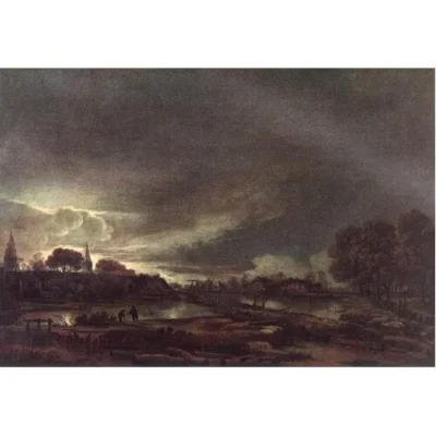 Aert van der Neer_Small Town at Dusk