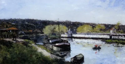 albert lebourg barge on the seine at basd meudon