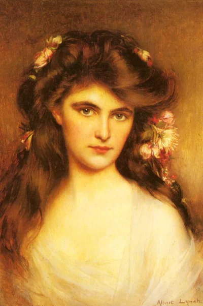 albert lynch a young beauty with flowers in her hair