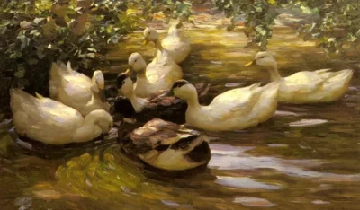 Alexander Koester_Enten in Wasser Unter Birken