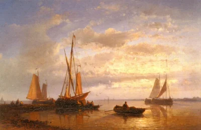 abraham hulk dutch fishing vessels in a calm at sunset