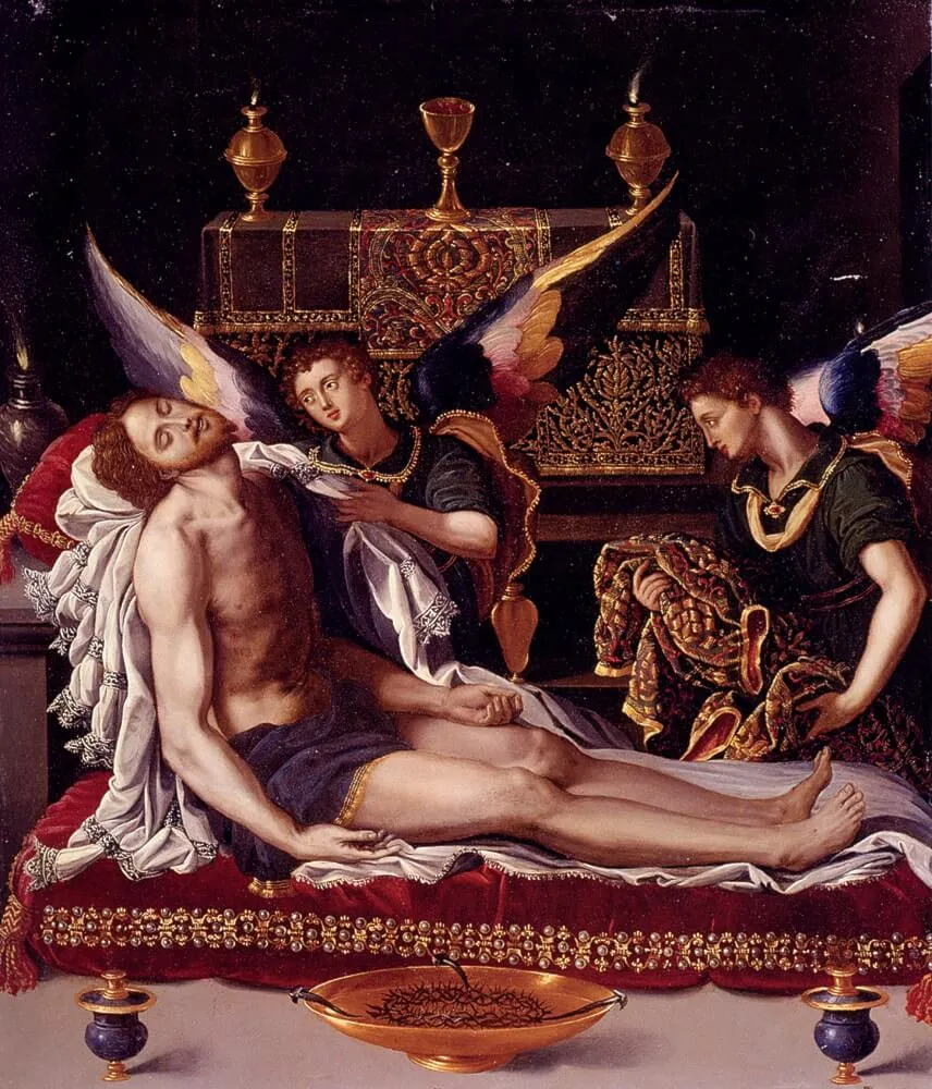 alessandro allori dead christ attended by two angelsi