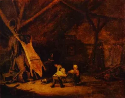 adriaen van ostade children playing in a barn
